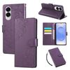 Custodia in pelle con 3 slot per carte di credito e motivo a fiori di rosa per Samsung Galaxy S25 Edge 5G (viola scuro)
