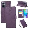 Custodia in pelle con 3 slot per carte di credito e motivo a rose in rilievo per vivo Y78 5G (viola scuro)