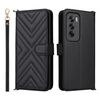 Custodia in pelle multifunzionale con 6 slot per schede per OPPO Reno12 Pro 5G, con cinturino da polso (nero)