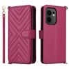 Custodia in pelle multifunzione con 6 slot per schede per OPPO Reno13 F 4G / 5G con cinturino da polso (rosso rosa)