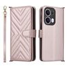 Custodia in pelle multifunzionale con 6 slot per schede per OPPO Reno13 Pro 5G, con cinturino da polso (rosa)