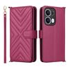 Custodia in pelle multifunzionale con 6 slot per schede per OPPO Reno13 Pro 5G, con cinturino da polso (rosso rosa)