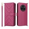 Custodia in pelle multifunzione con 6 slot per schede per Realme 14 Pro+ 5G e cinturino da polso (rosso rosa)