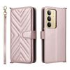 Custodia in pelle multifunzione con 6 slot per schede per Realme 14x 5G / C75 4G / V60 Pro 5G con cinturino da polso (rosa)