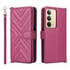Custodia in pelle multifunzione con 6 slot per schede per Realme 14x 5G / C75 4G / V60 Pro 5G con cinturino da polso (rosso rosa)