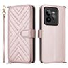 Custodia in pelle multifunzionale con 6 slot per carte per Realme GT 7 Pro e cinturino da polso (rosa)
