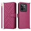 Custodia in pelle multifunzionale con 6 slot per carte per Realme GT 7 Pro e cinturino da polso (rosso rosa)
