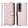 Custodia in pelle multifunzionale con 6 slot per schede per vivo V40 Lite 4G / 5G IDN / Y300 5G con cinturino da polso (rosa)