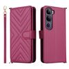 Custodia in pelle multifunzionale con 6 slot per schede per vivo V40 Lite 4G / 5G IDN / Y300 5G con cinturino da polso (rosso rosa)