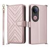 Custodia in pelle multifunzionale con 6 slot per schede per vivo V50 5G e cinturino da polso (rosa)