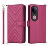 Custodia in pelle multifunzionale con 6 slot per schede per vivo V50 5G e cinturino da polso (rosso rosa)