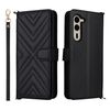 Custodia in pelle multifunzione con 6 slot per schede per Fujitsu Arrows We2 Plus F-51E e cinturino da polso (nera)