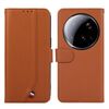 Custodia per telefono in pelle con trama delicata e RFID ABEEL per Xiaomi 15 Ultra (marrone)