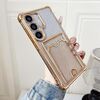 Custodia in TPU con placcatura glitter sfumata per Samsung Galaxy S25+ 5G e slot per schede (oro)