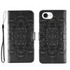 Custodia in pelle con stampa mandala solare per iPhone 16e (nera)