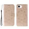 Custodia in pelle con stampa mandala solare per iPhone 16e (oro rosa)