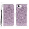 Custodia in pelle con stampa mandala solare per iPhone 16e (viola)