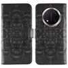 Custodia in pelle per telefono Honor Magic7 Lite con motivo a rilievo Sun Mandala (nera)