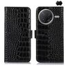 Custodia per telefono in pelle di vacchetta con strato superiore in coccodrillo per Redmi K80 (nera)
