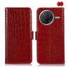 Custodia per telefono in pelle di vacchetta con strato superiore in coccodrillo per Redmi K80 (rossa)