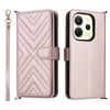 Custodia in pelle multifunzionale con 6 slot per schede per Redmi Note 14 4G da 164,84 mm con cinturino da polso (rosa)