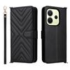 Custodia in pelle multifunzionale con 6 slot per schede per Redmi Note 14 4G da 164,84 mm con cinturino da polso (nera)