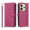 Custodia in pelle multifunzionale con 6 slot per schede per Redmi Note 14 4G da 164,84 mm con cinturino da polso (rosso rosa)