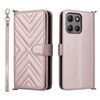 Custodia in pelle multifunzione con 6 slot per schede per Motorola Moto G15 4G / G15 Power 4G con cinturino da polso (rosa)