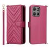 Custodia in pelle multifunzione con 6 slot per schede per Motorola Moto G15 4G / G15 Power 4G con cinturino da polso (rosso rosa)