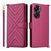 Custodia in pelle multifunzione con 6 slot per schede per Oukitel C58 / C58 Pro con cinturino da polso (rosso rosa)