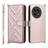 Custodia in pelle multifunzione con 6 slot per schede per OnePlus Ace 5 / Ace 5 Pro 5G / 13R 5G con cinturino da polso (rosa)