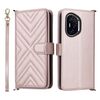Custodia in pelle multifunzione per Honor 400 con 6 slot per schede e cinturino da polso (rosa)
