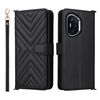 Custodia in pelle multifunzione per Honor 400 con 6 slot per schede e cinturino da polso (nera)