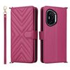 Custodia in pelle multifunzione per Honor 400 con 6 slot per schede e cinturino da polso (rosso rosa)