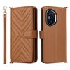 Custodia in pelle multifunzione per Honor 400 con 6 slot per schede e cinturino da polso (marrone)
