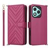 Custodia in pelle multifunzione con 6 slot per schede per Honor 400 Lite 5G e cinturino da polso (rosso rosa)