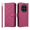 Custodia in pelle multifunzione con 6 slot per schede per Honor Magic7 5G e cinturino da polso (rosso rosa)