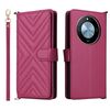 Custodia in pelle per Honor X60 5G / X9c, multifunzione, intelligente, con 6 slot per schede e cinturino da polso (rosso rosa)