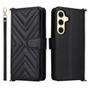 Custodia in pelle multifunzione con 6 slot per schede per Samsung Galaxy S25 5G e cinturino da polso (nera)