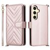 Custodia in pelle multifunzione con 6 slot per schede per Samsung Galaxy S25+ 5G e cinturino da polso (rosa)