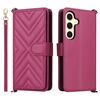 Custodia in pelle multifunzione con 6 slot per schede per Samsung Galaxy S25+ 5G e cinturino da polso (rosso rosa)
