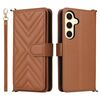 Custodia in pelle multifunzione con 6 slot per schede per Samsung Galaxy S25+ 5G e cinturino da polso (marrone)