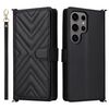 Custodia in pelle multifunzione con 6 slot per schede per Samsung Galaxy S25 Ultra 5G e cinturino da polso (nera)