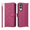 Custodia in pelle multifunzione con 6 slot per schede per Samsung Galaxy S25 Edge 5G e cinturino da polso (rosso rosa)