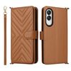 Custodia in pelle multifunzione con 6 slot per schede per Samsung Galaxy S25 Edge 5G e cinturino da polso (marrone)