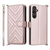 Custodia in pelle multifunzione con 6 slot per schede per Samsung Galaxy M16 5G / F16 5G e cinturino da polso (rosa)