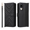 Custodia in pelle per telefono Sharp Basio Active3 multifunzione con 6 slot per carte e cinturino da polso (nero)
