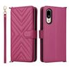 Custodia in pelle per telefono Sharp Basio Active3 multifunzione con 6 slot per carte e cinturino da polso (rosso rosa)
