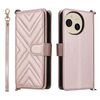 Custodia in pelle multifunzione per Sharp Aquos Sense9 con 6 slot per carte e cinturino da polso (rosa)