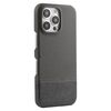 Custodia per iPhone 16 Pro in PU ibrida con rivestimento in tessuto con cuciture MagSafe e magnete per PC (grigio)